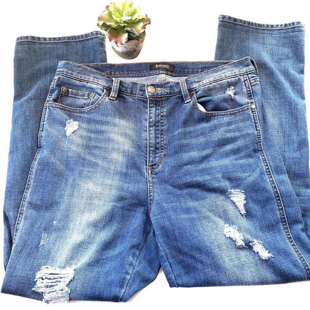 Buffalo David Bitton Womens Ivy Crop Jeans Size 31 High Rise Distressed Straight